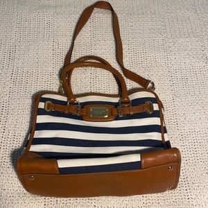 Michael Kors Hamilton navy and white stripe bag, like new